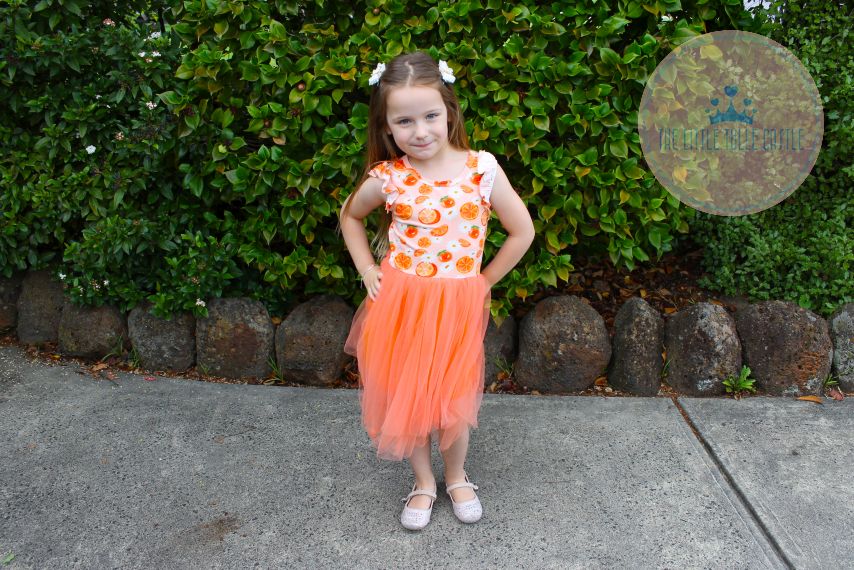 Oranges & Daisies Flutter Sleeve Tulle Dress