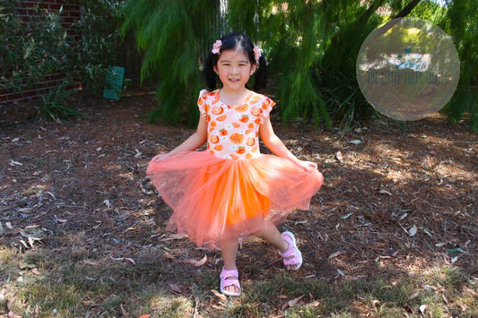 Oranges & Daisies Flutter Sleeve Tulle Dress